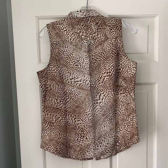 2/$20 Liz Claiborne Brown/Ivory Animal print Linen Sleeveless Top - Size Small - Picture 3 of 7